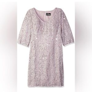 Silver lavender Sequin Sheath Dress with Three-Quarter Sleeves